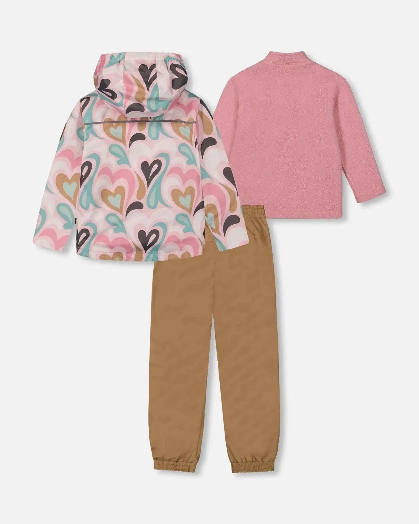 3-In-1 Mid-Season Outerwear Set With Printed Jacket Light Pink And Beige Pant