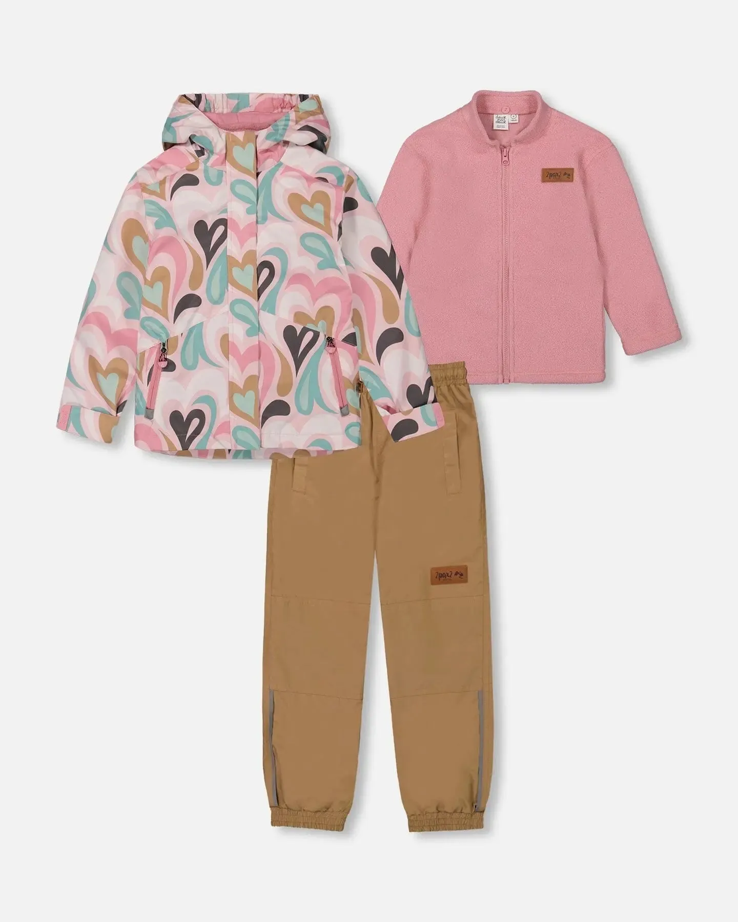 3-In-1 Mid-Season Outerwear Set With Printed Jacket Light Pink And Beige Pant