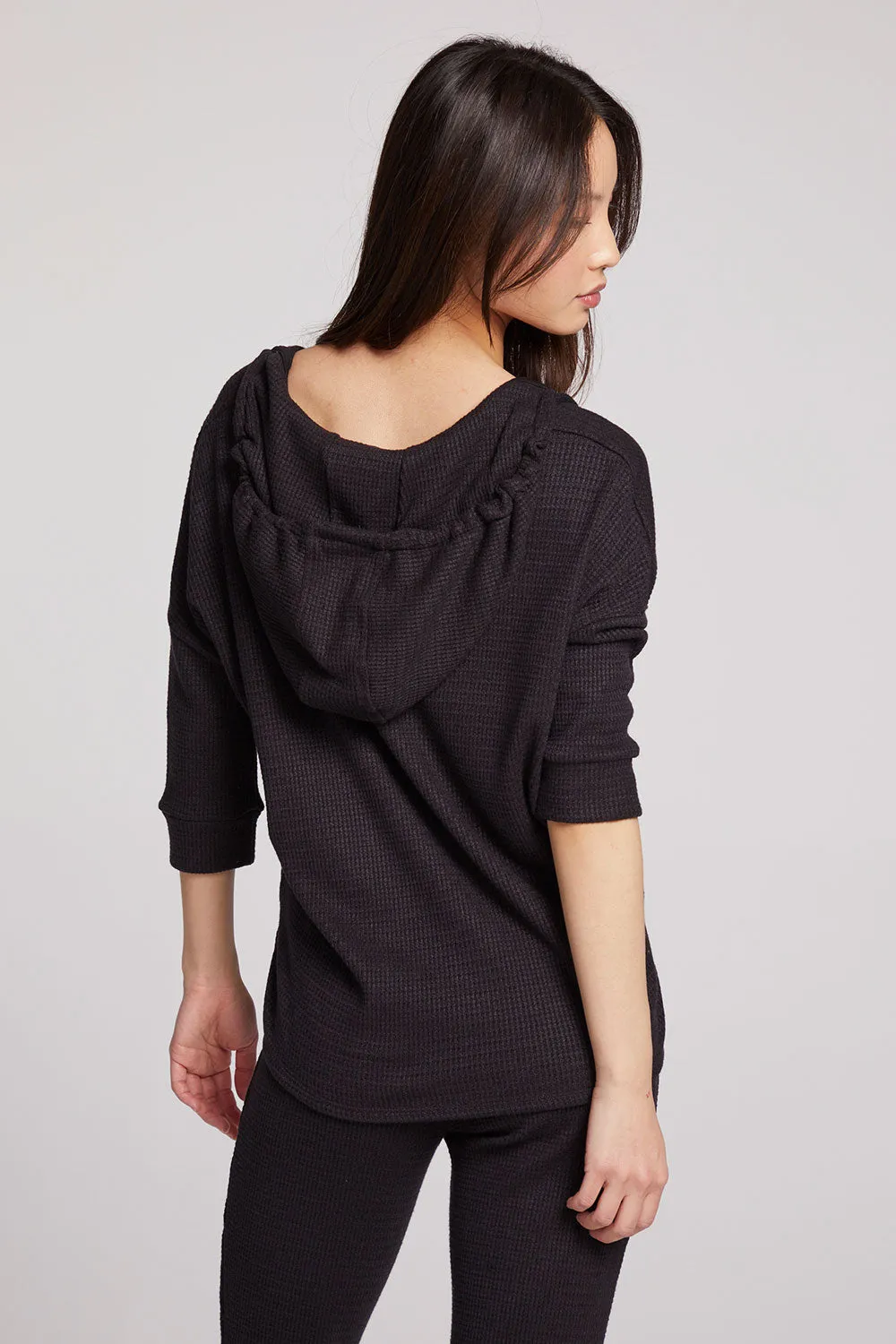 3/4 Sleeve Split Side Licorice Dolman Hoodie