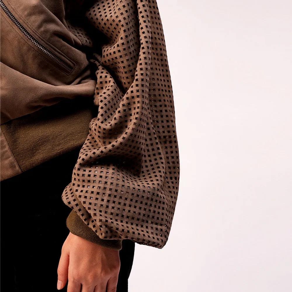 90 Feet Leela Perforated Suede Dark Olive Jacket for Women