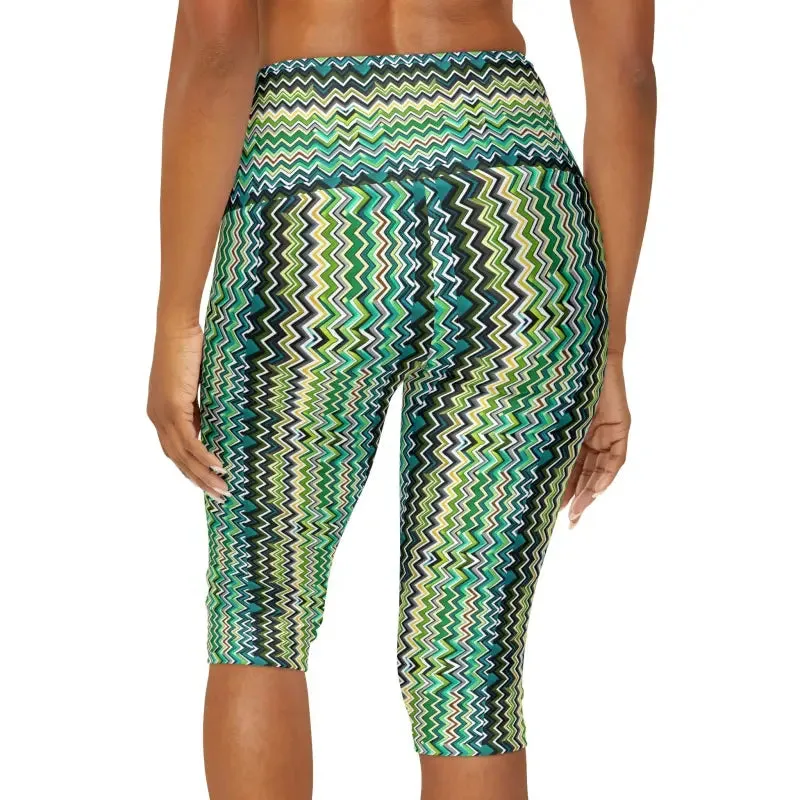 Abstract Green Yoga Capri Leggings for Comfort & Flex!