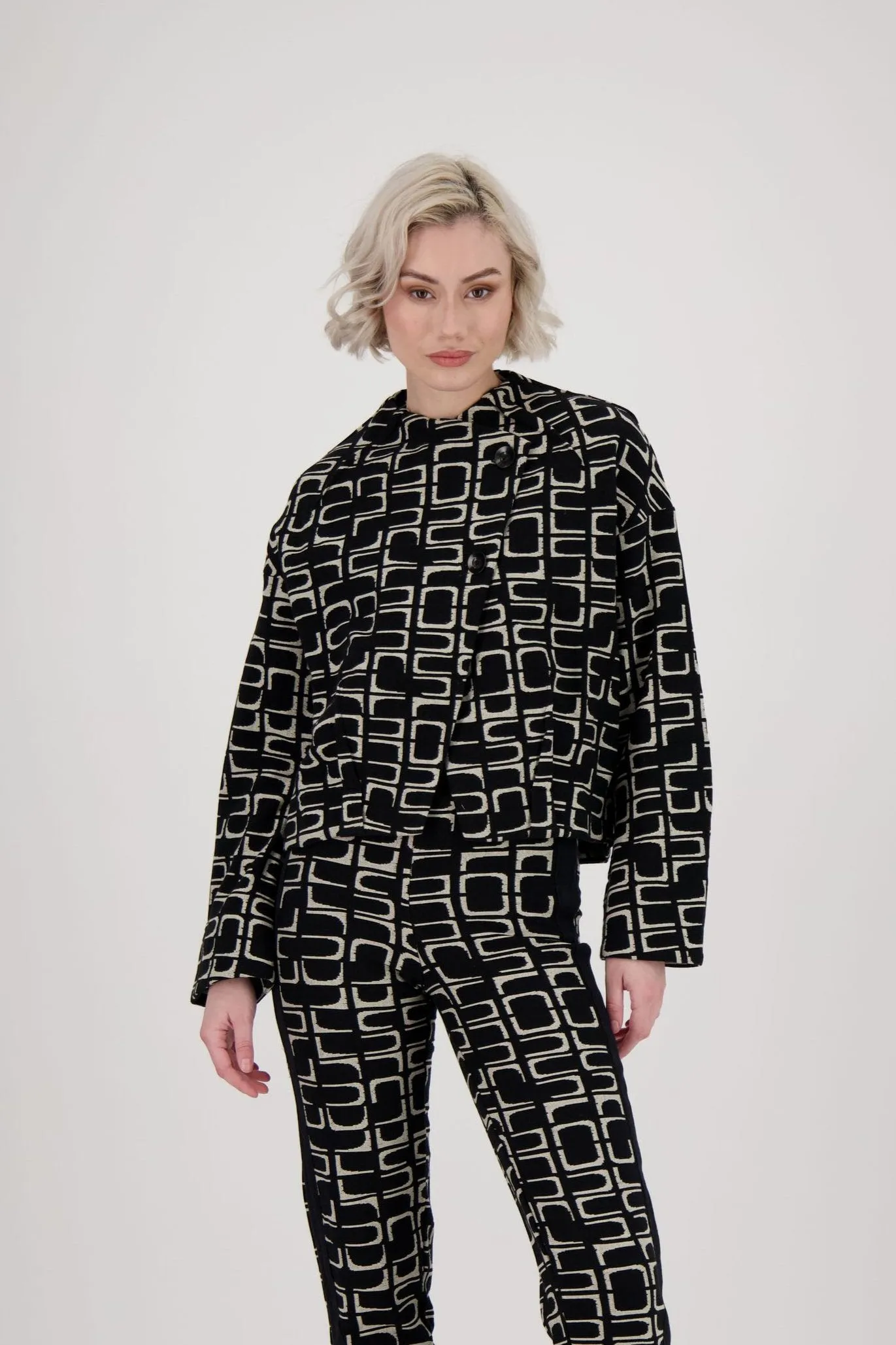 Abstract Jacquard Side Button Jacket