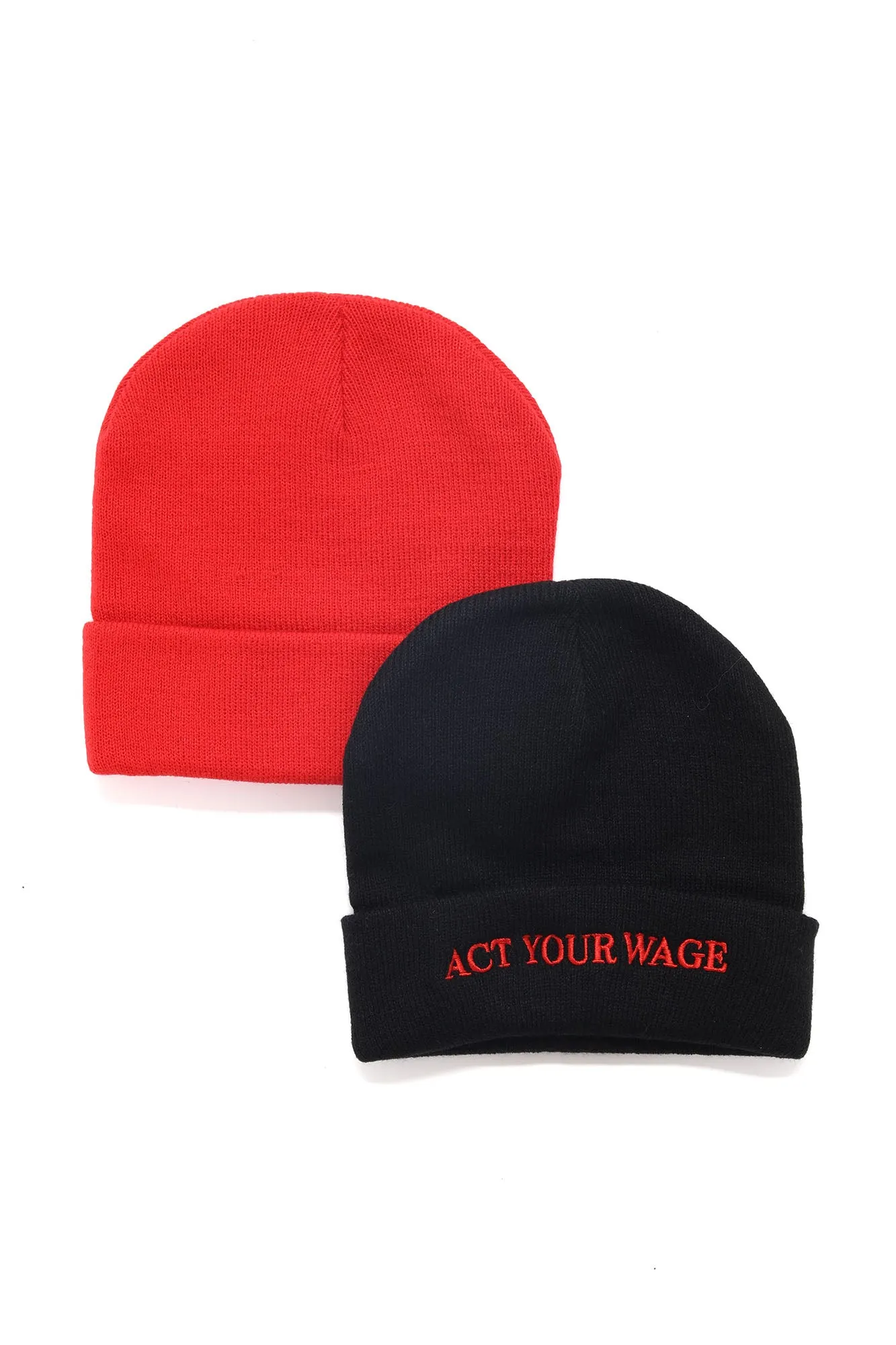 Act Your Wage 2 Pack Beanie Set - Black/Red