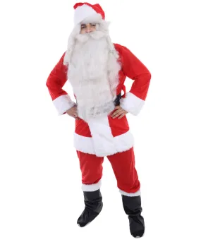 Adult Men's Deluxe Classic Santa Claus Suit Costume | White & Red Christmas Costumes