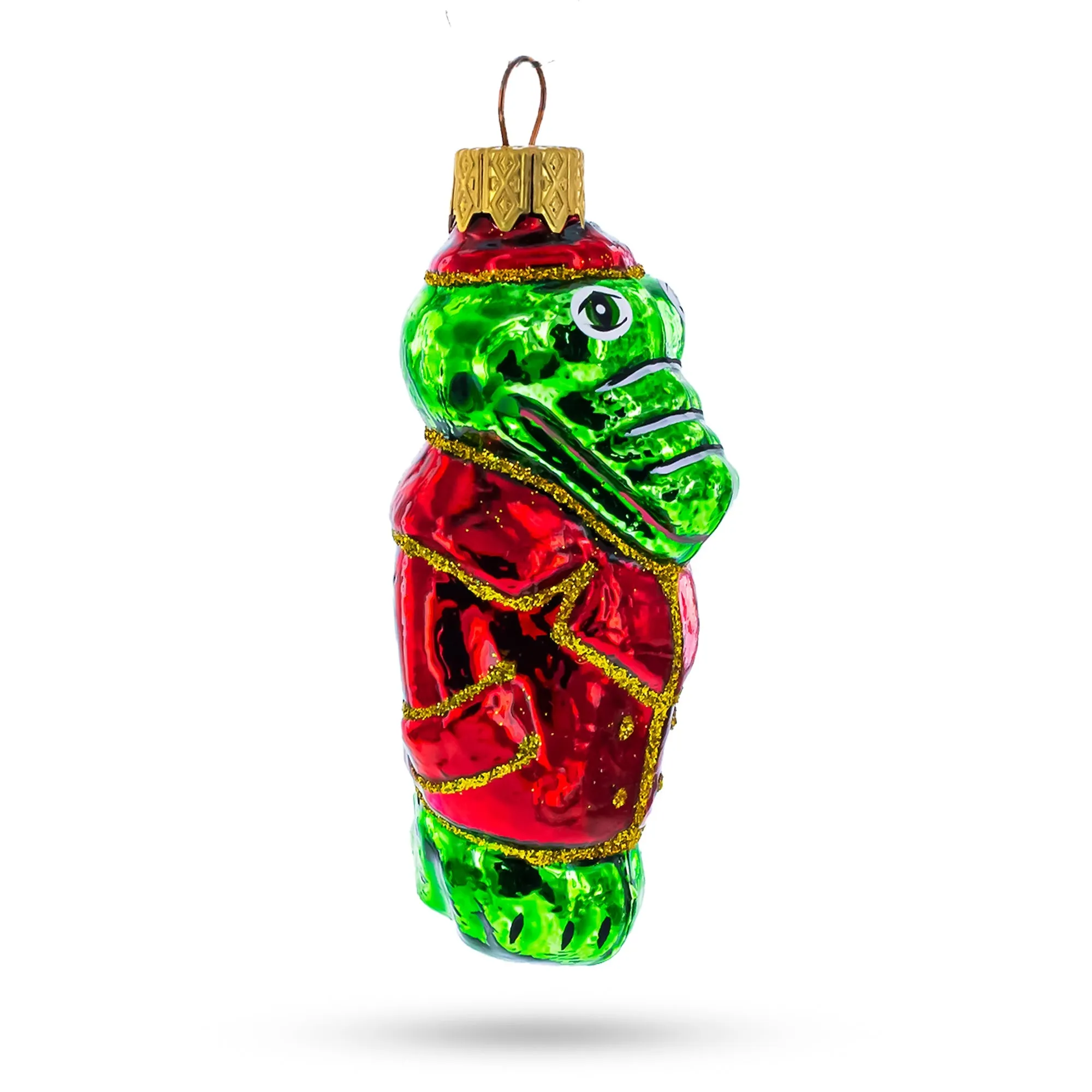 Alligator / Crocodile In Red Jacket Glass Christmas Ornament