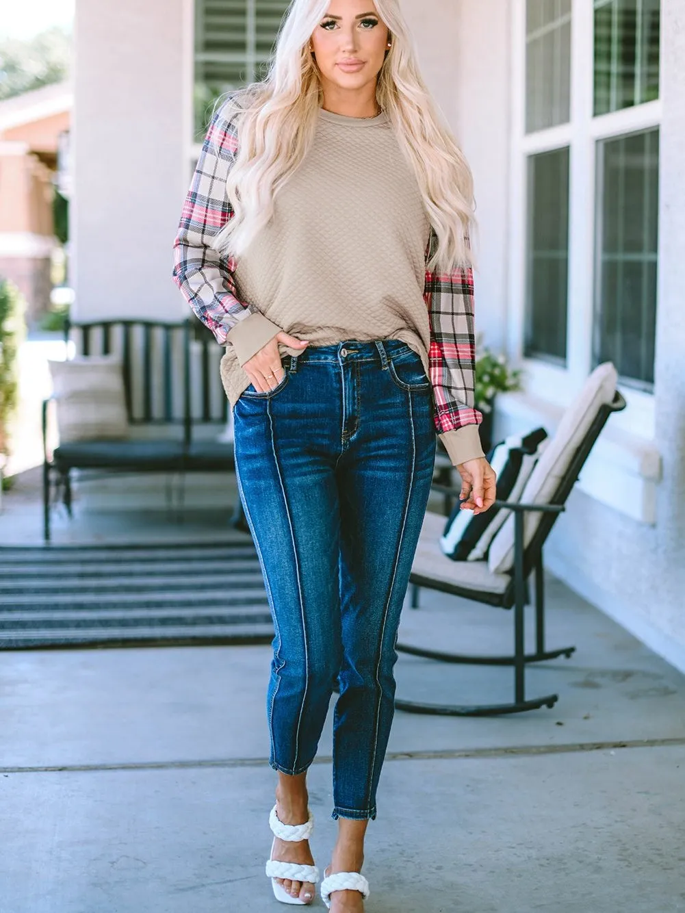 Alluring Plaid and Knit Pullover