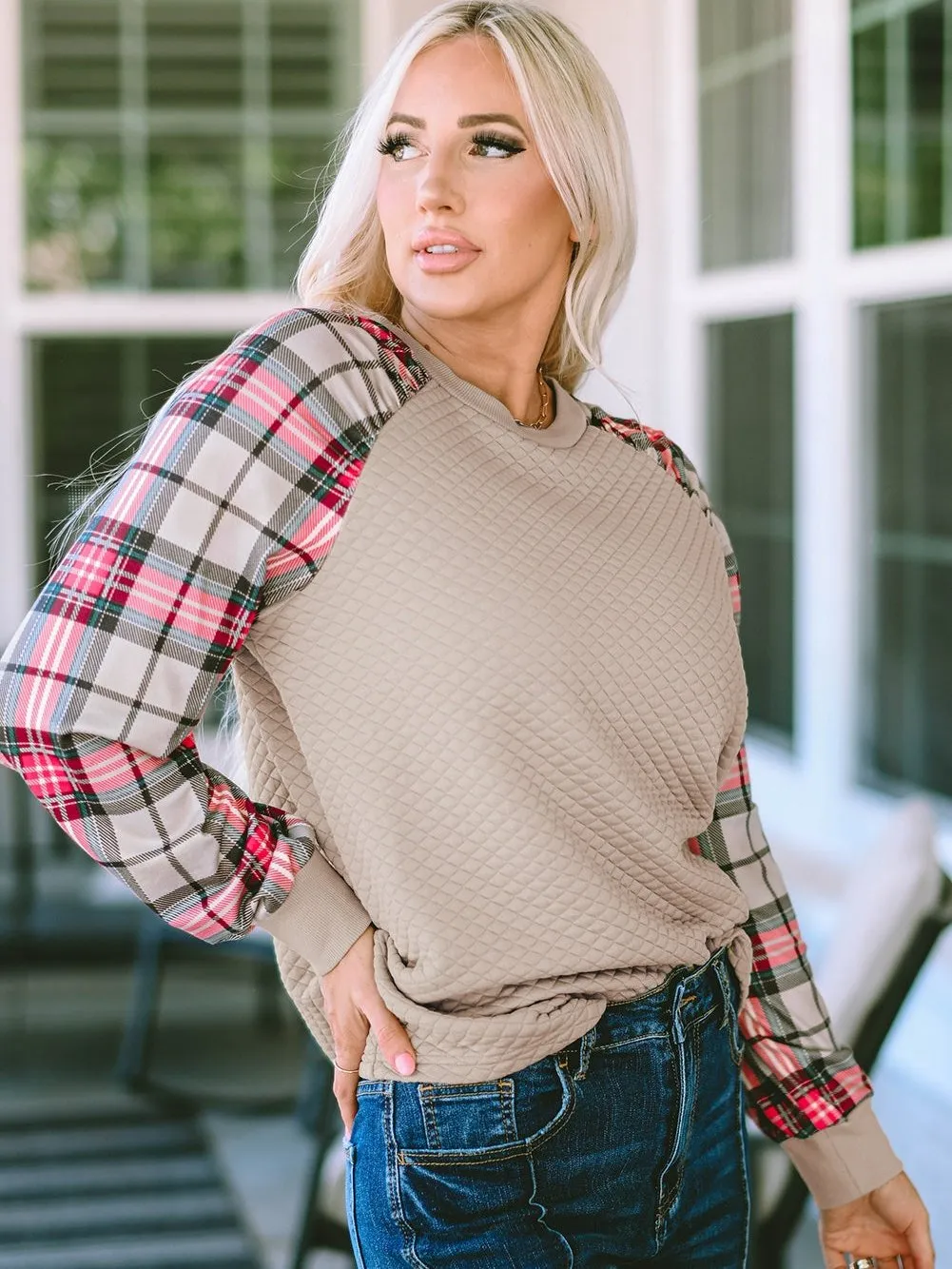 Alluring Plaid and Knit Pullover