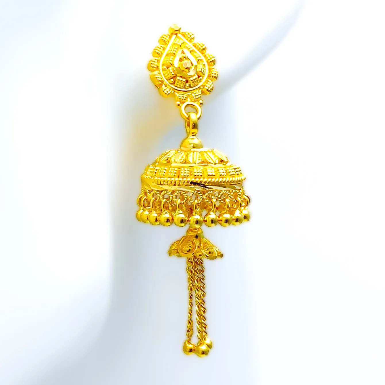 Artistic Tasseled 22k Gold Jhumki Earrings