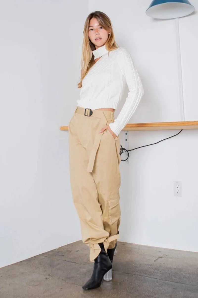 BELTED COTTON CARGO PANTS