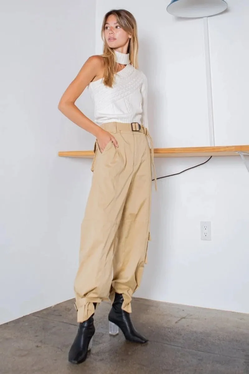 BELTED COTTON CARGO PANTS