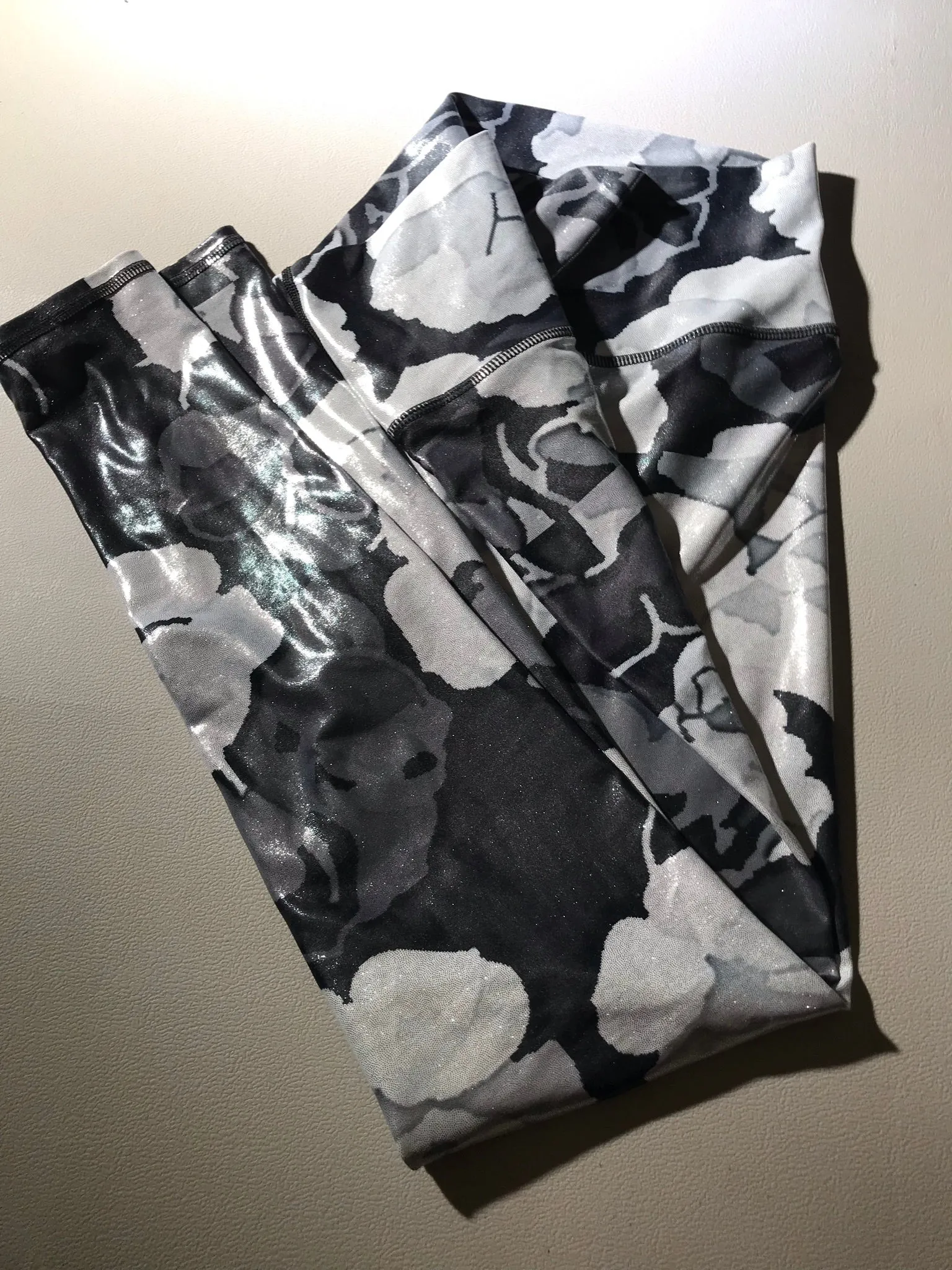 Black and White Rose Designer Foil Leggings