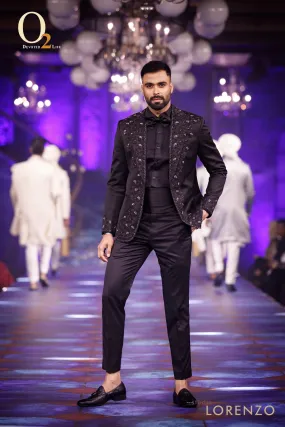 Black Cutdana Zardozi Handwork Italian Tuxedo Suit