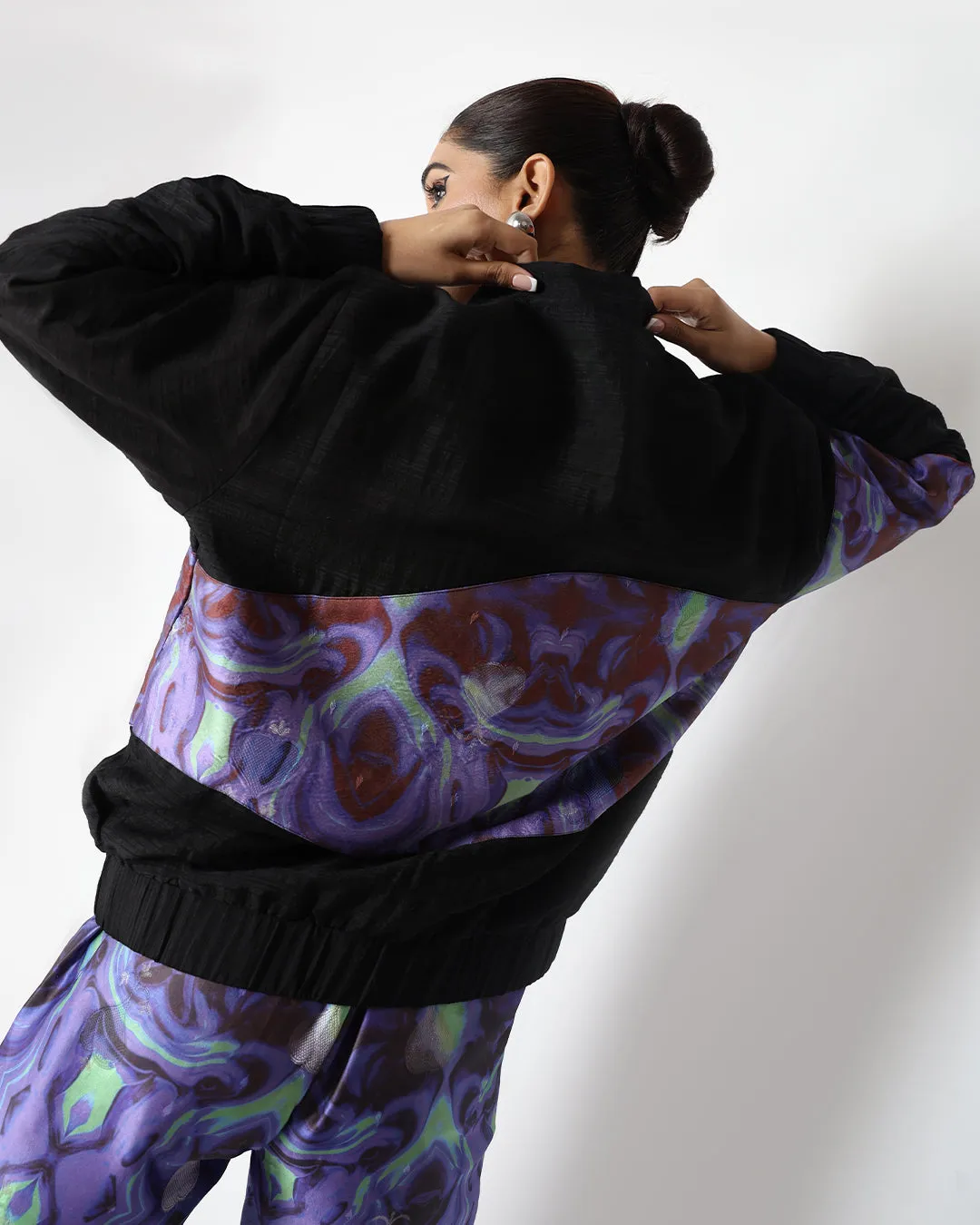 Black Galaxy Silk Unisex Bomber Jacket