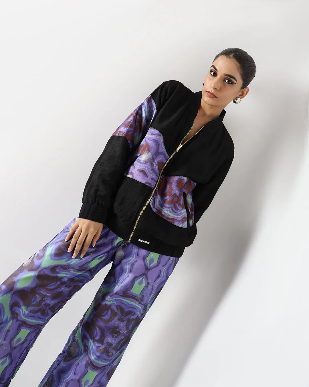 Black Galaxy Silk Unisex Bomber Jacket