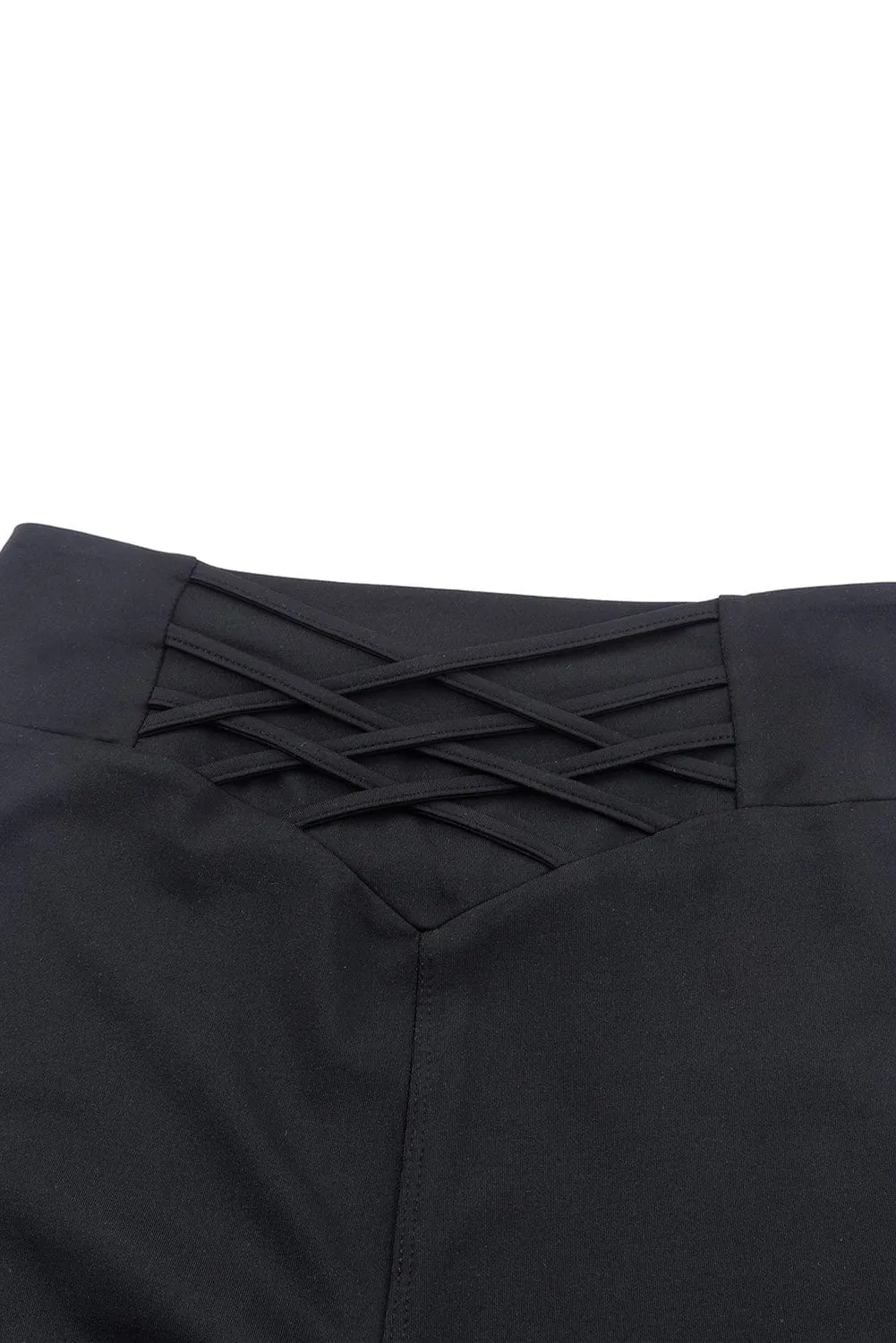 Black High Waist Tummy Control Leggings with Crisscross Detail