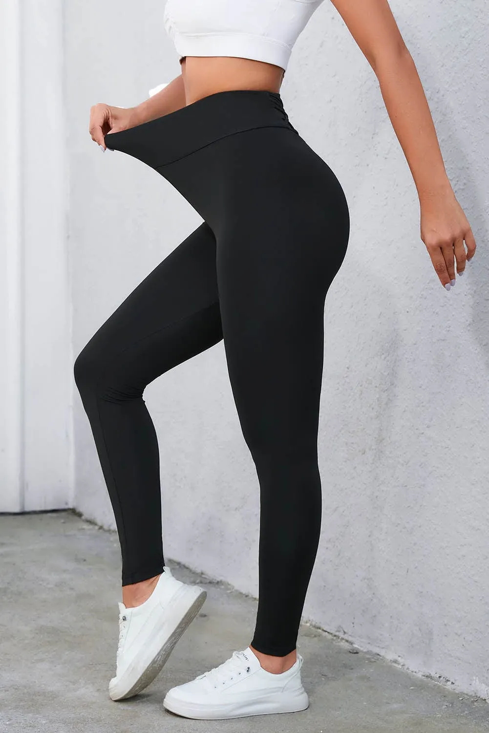 Black High Waist Tummy Control Leggings with Crisscross Detail