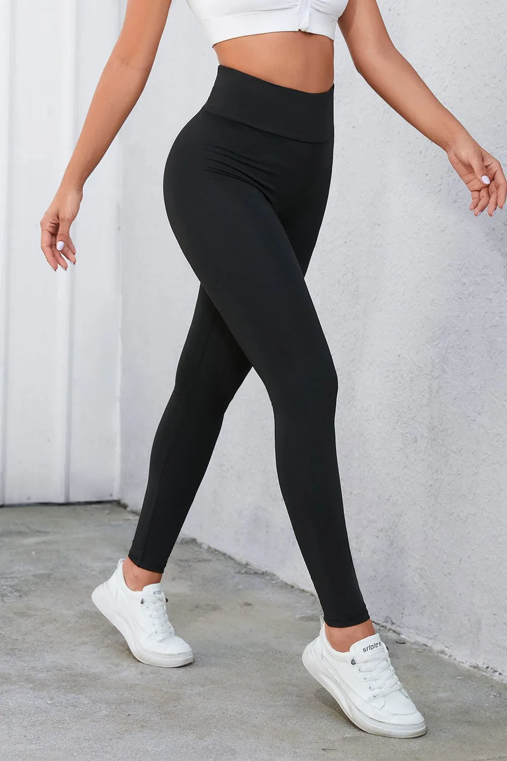 Black High Waist Tummy Control Leggings with Crisscross Detail