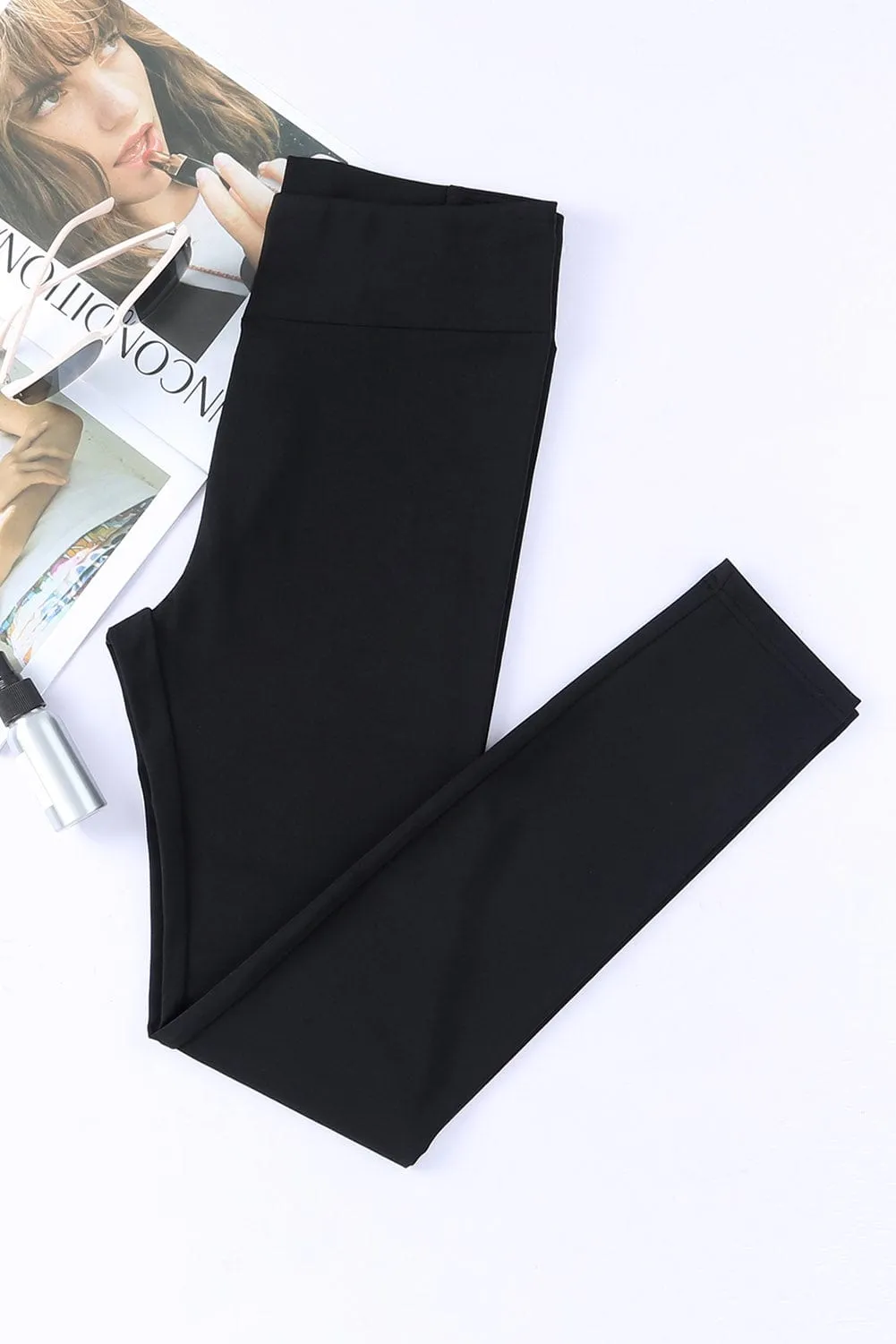 Black High Waist Tummy Control Leggings with Crisscross Detail