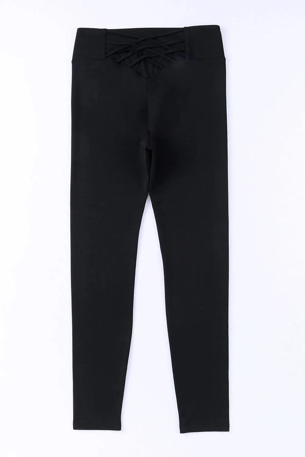 Black High Waist Tummy Control Leggings with Crisscross Detail