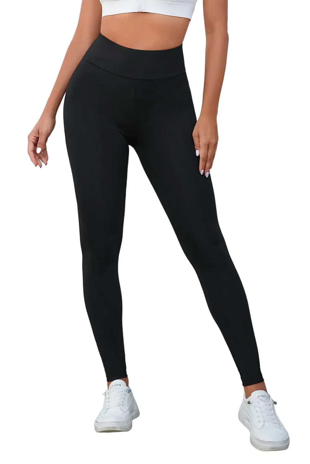 Black High Waist Tummy Control Leggings with Crisscross Detail