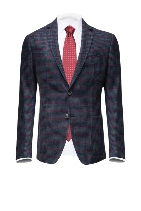 Blue Pied de poule Wool Blazer with Burgundy Windowpane