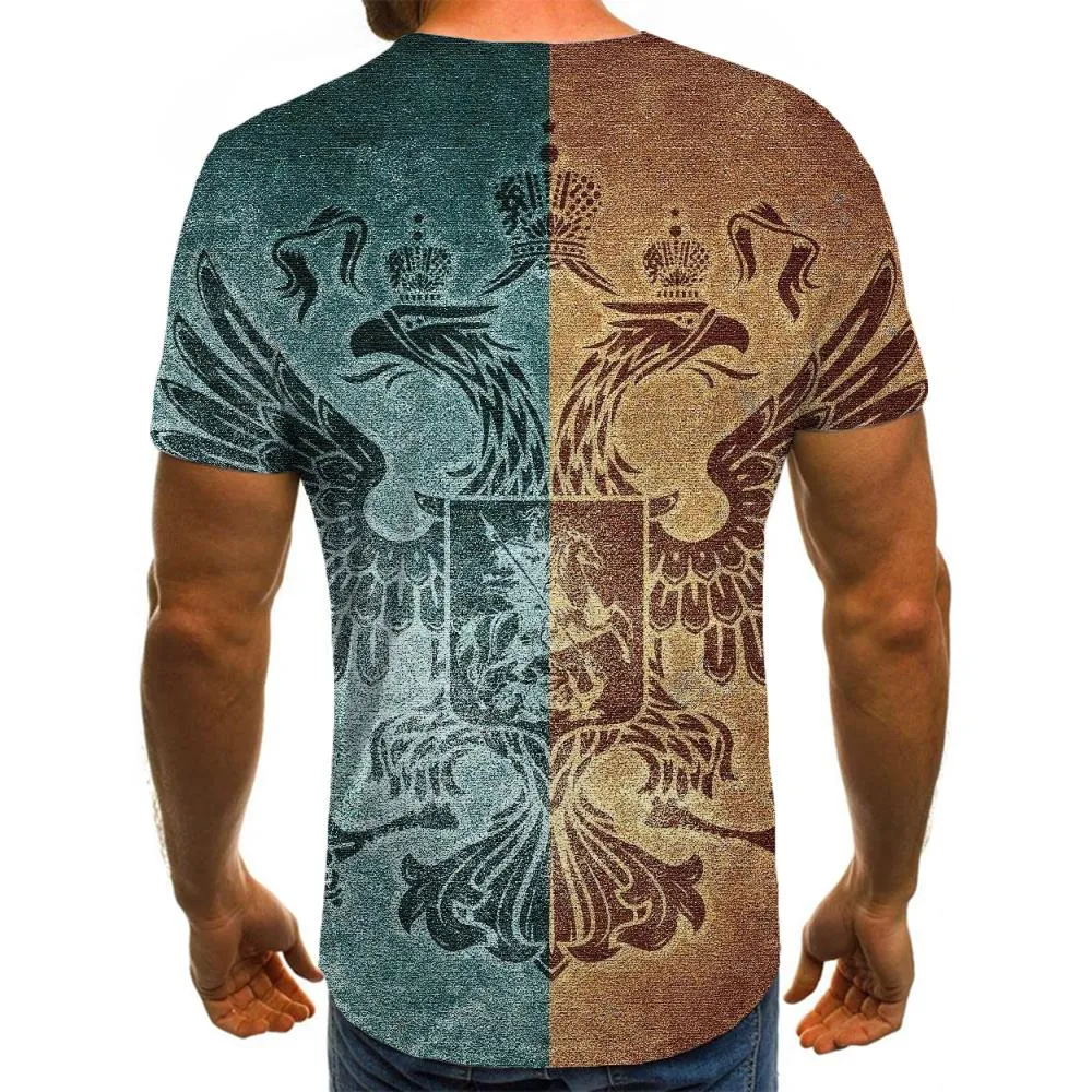 blue-yellow symmetrical totem tshirt Casual special texture Casual different art costume men