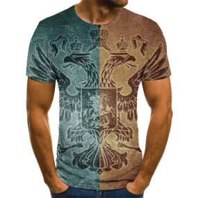 blue-yellow symmetrical totem tshirt Casual special texture Casual different art costume men