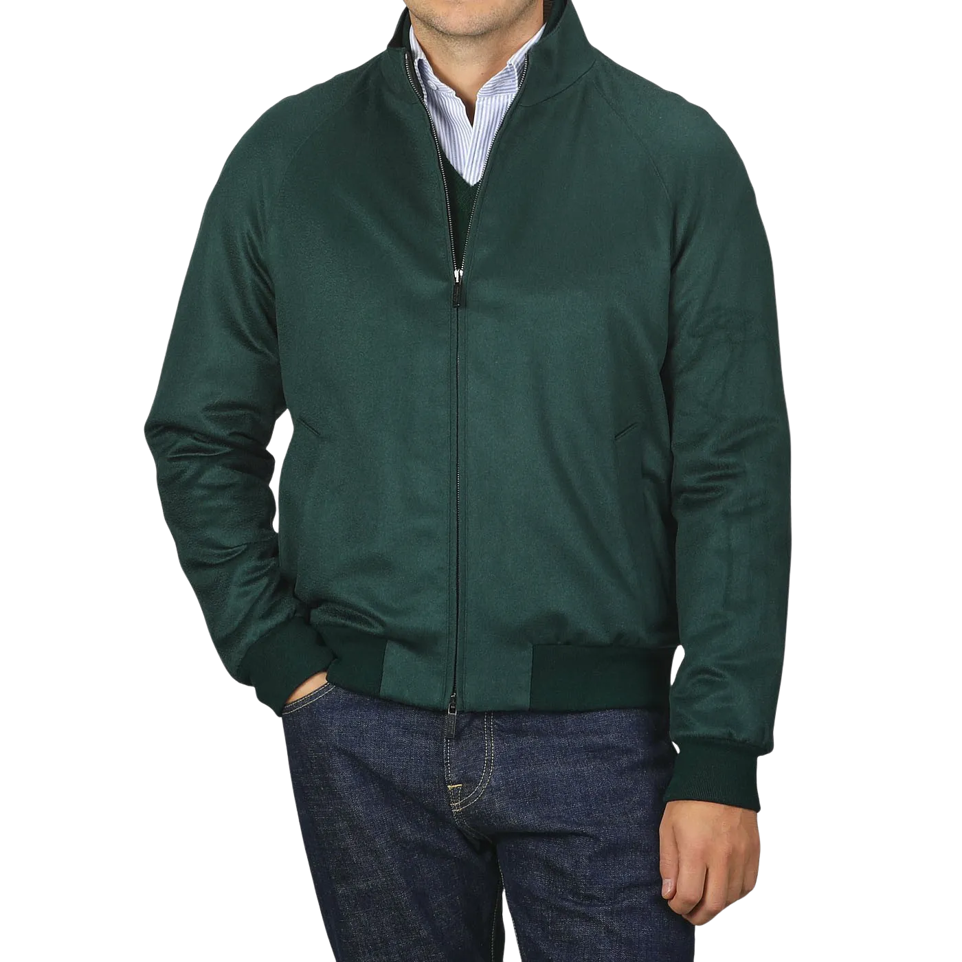 Bottle Green Cashmere Zip Blouson