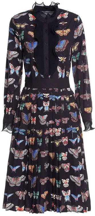 Butterfly Print Ruffled Blouse and Skirt Set