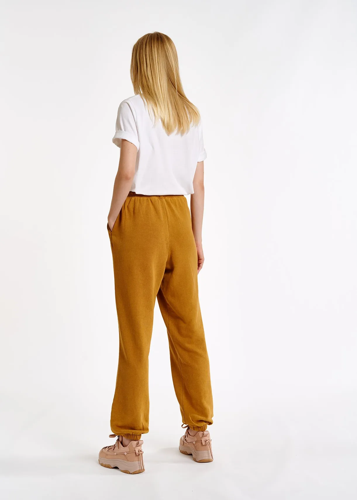 Camel organic-cotton jersey sweatpants