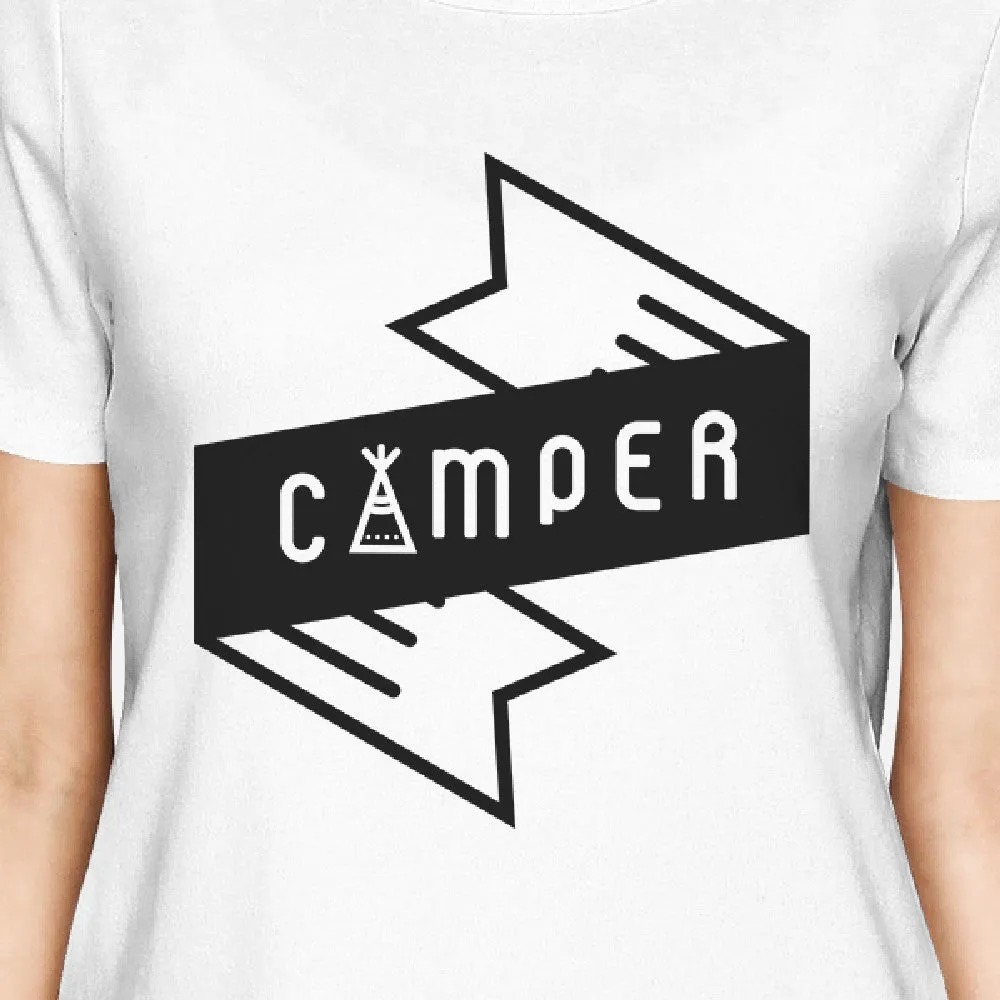 Camper Womens White Round Neck Tee Cute Graphic T Shirt For Camping