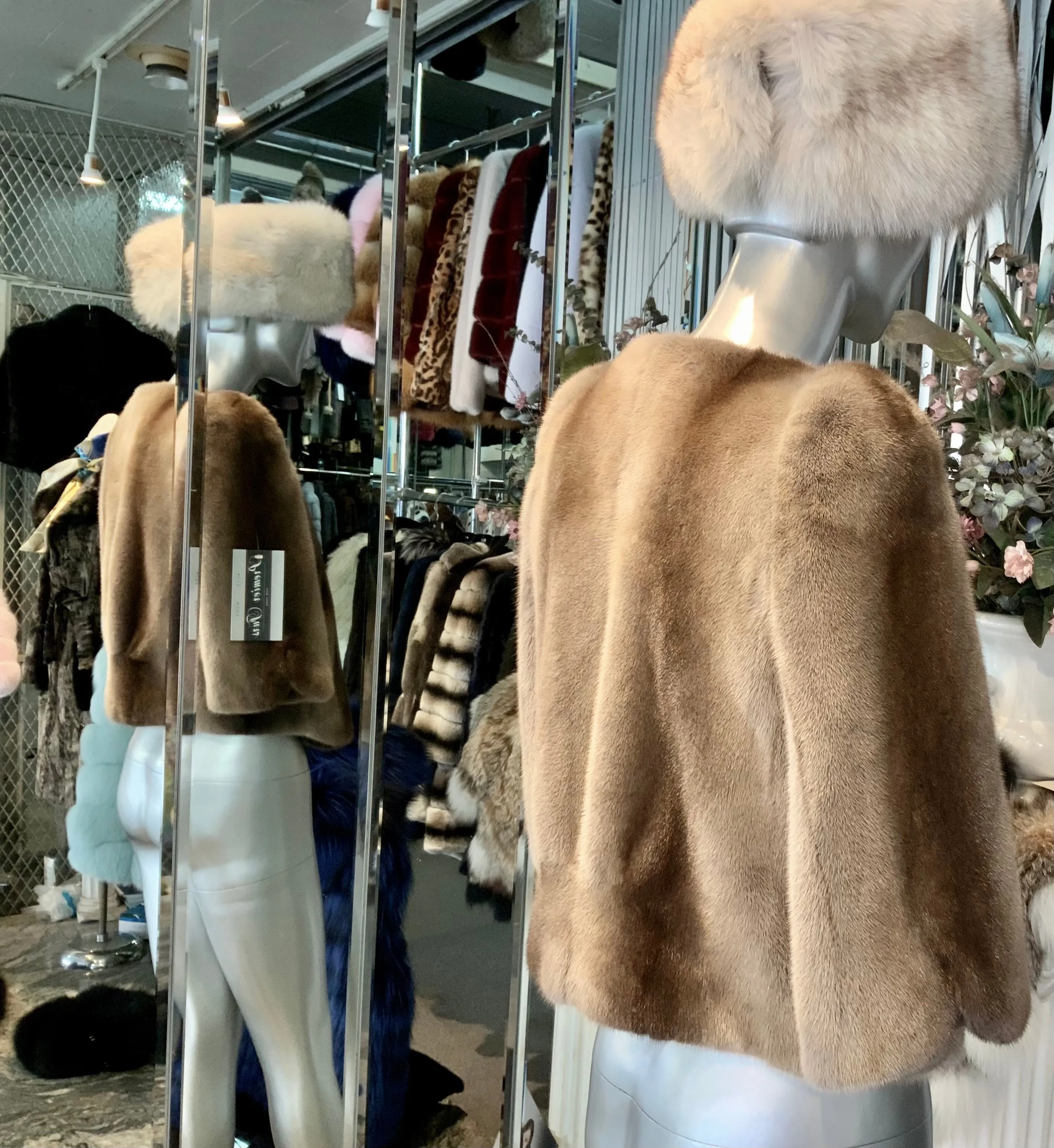 Champagne Taupe Beige Mink Fur Bolero Ruched Shoulders