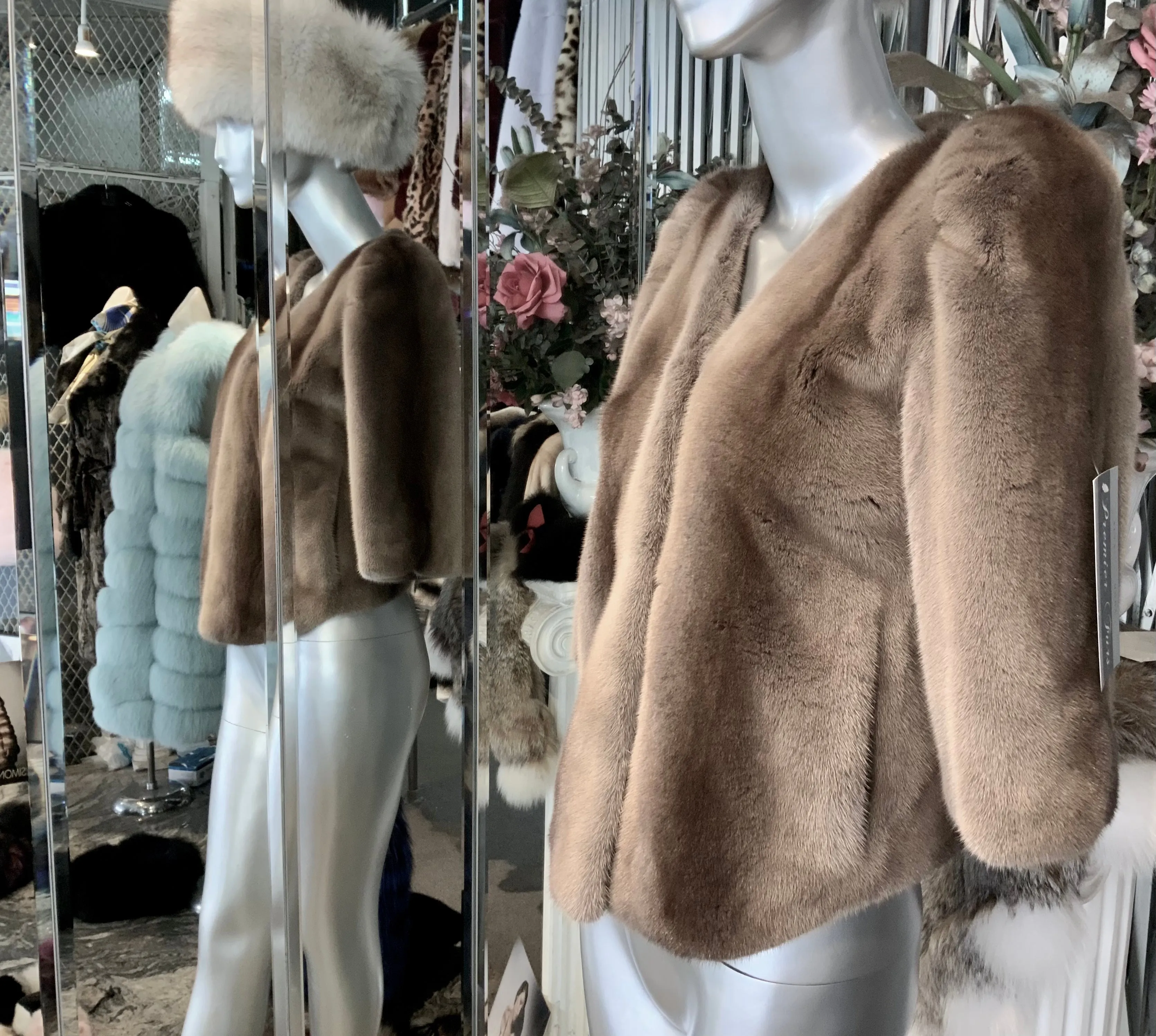 Champagne Taupe Beige Mink Fur Bolero Ruched Shoulders