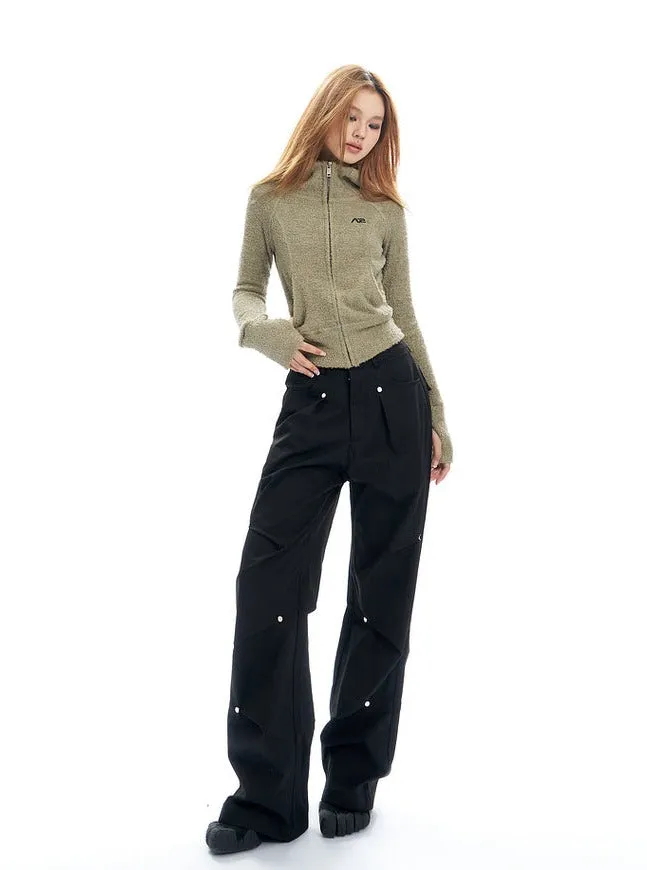 Charcoal Cargo-Style Wide-Leg Pants