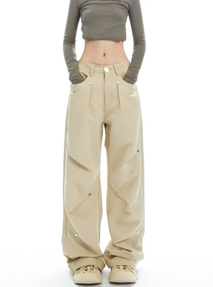 Charcoal Cargo-Style Wide-Leg Pants