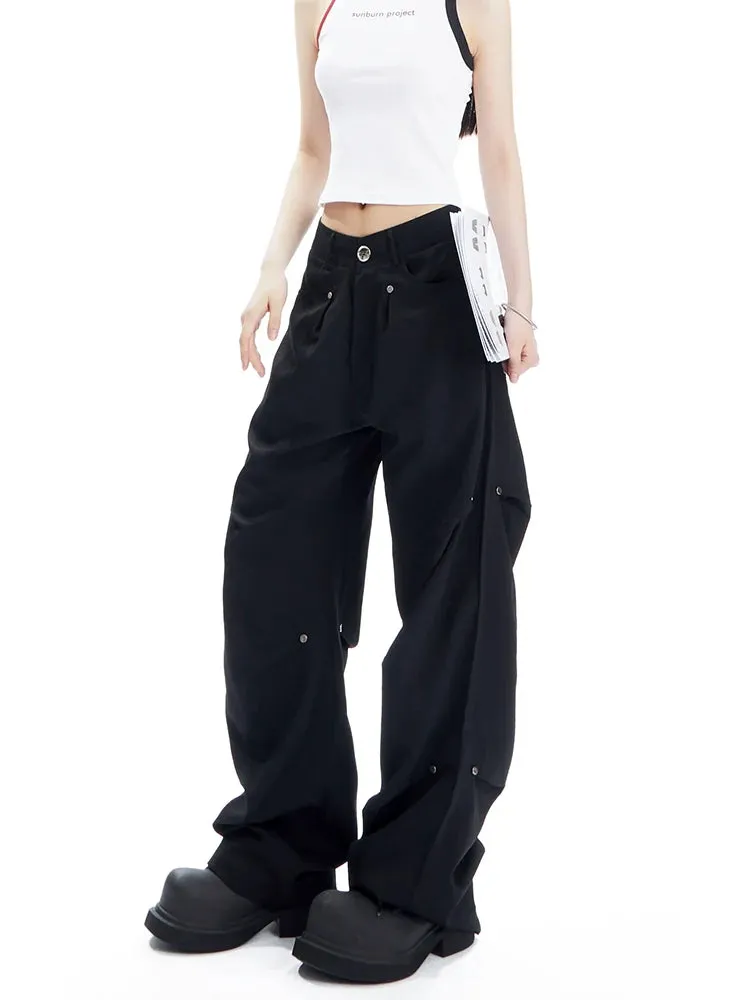 Charcoal Cargo-Style Wide-Leg Pants