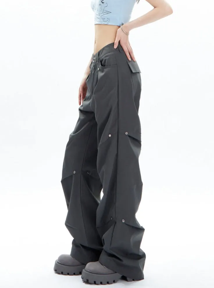 Charcoal Cargo-Style Wide-Leg Pants