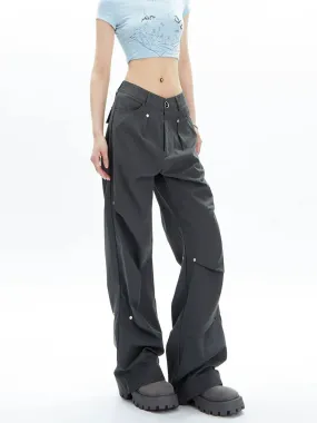 Charcoal Cargo-Style Wide-Leg Pants