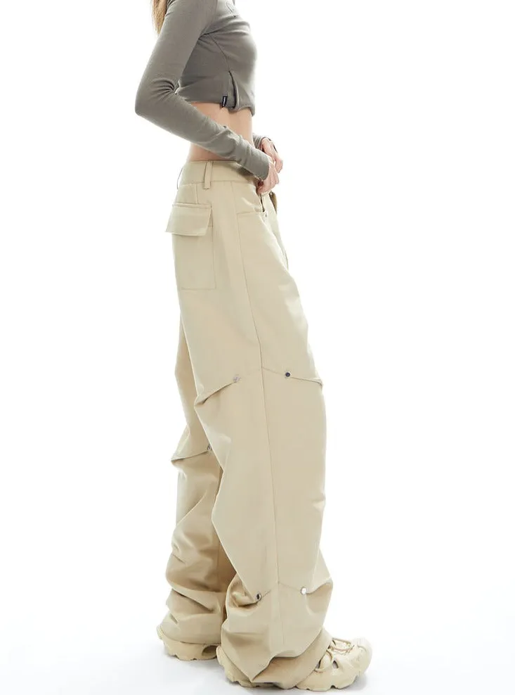 Charcoal Cargo-Style Wide-Leg Pants