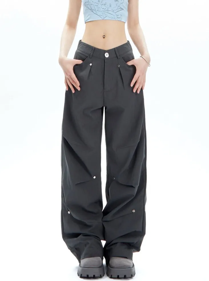 Charcoal Cargo-Style Wide-Leg Pants