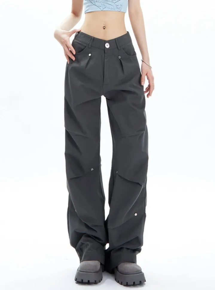 Charcoal Cargo-Style Wide-Leg Pants