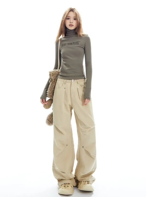 Charcoal Cargo-Style Wide-Leg Pants