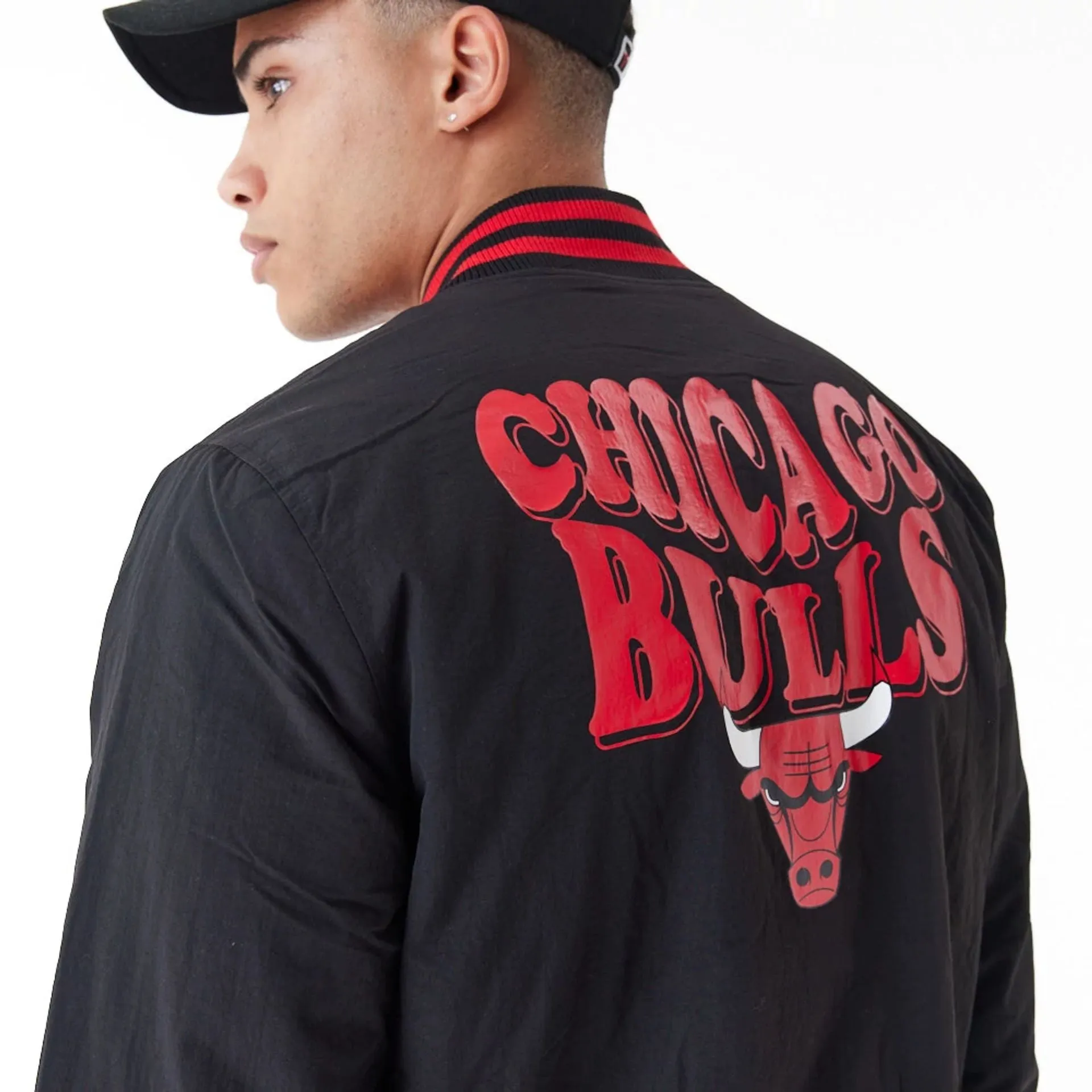 Chicago Bulls NBA Script Logo Black Bomber Jacket