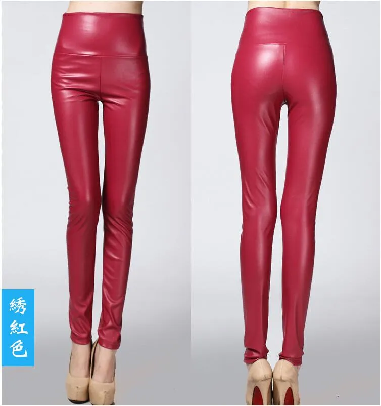 Clearance Thick High Waist Pu Skinny Pencil Slim Leggings