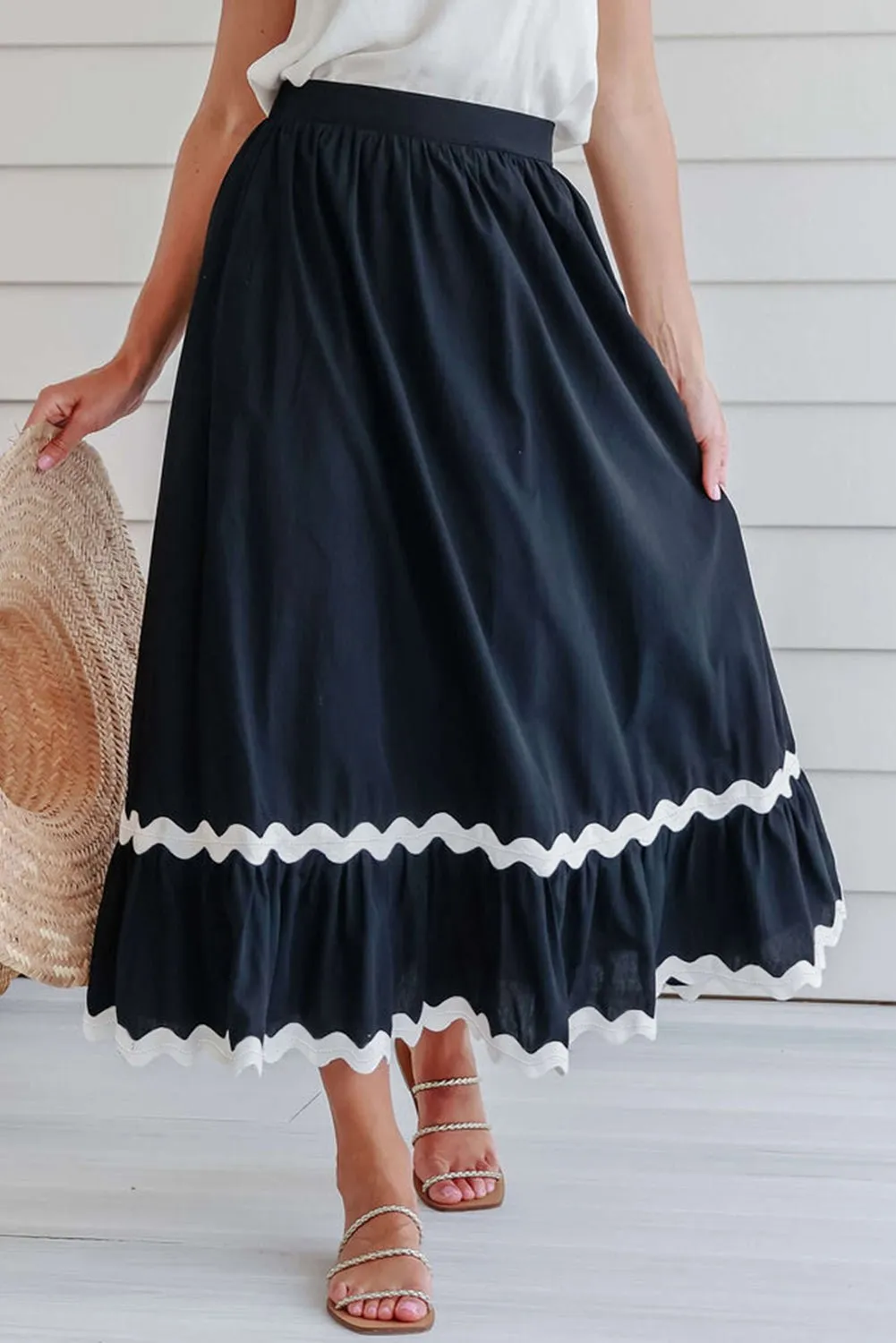 Contrast Trim Elastic Waist Skirt