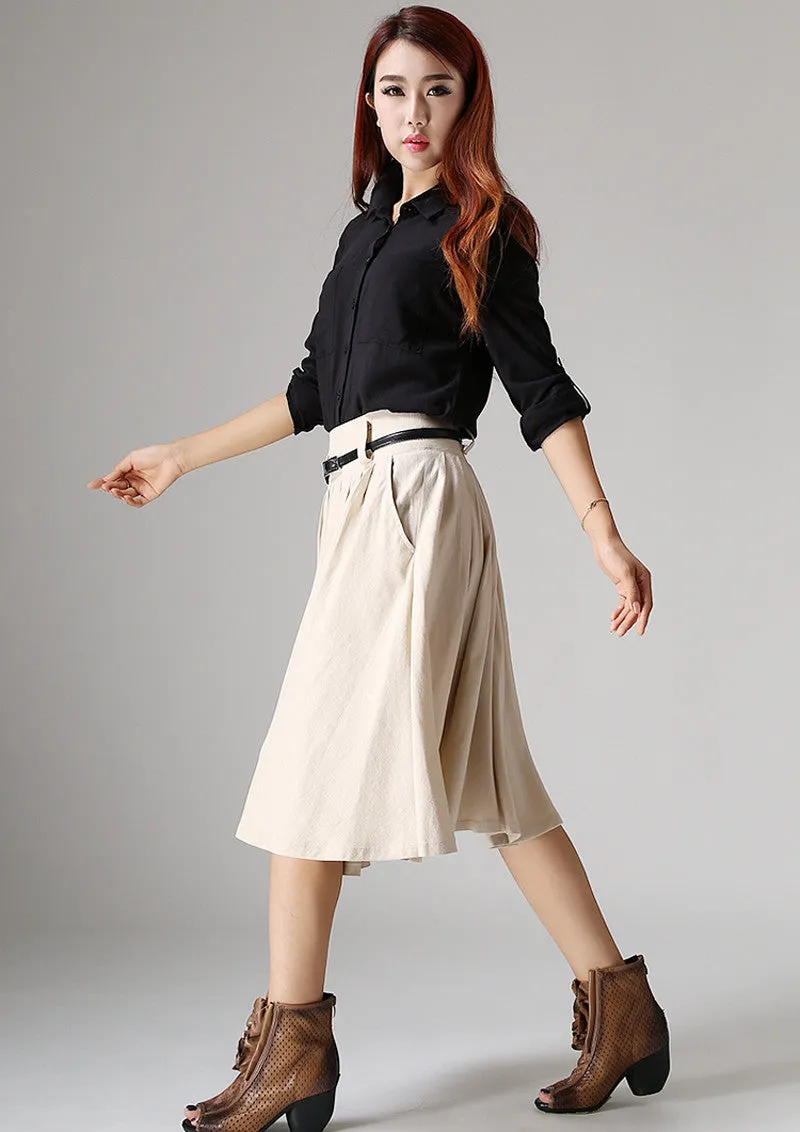 Cream skirt knee skirt linen skirt women skirt (1034)