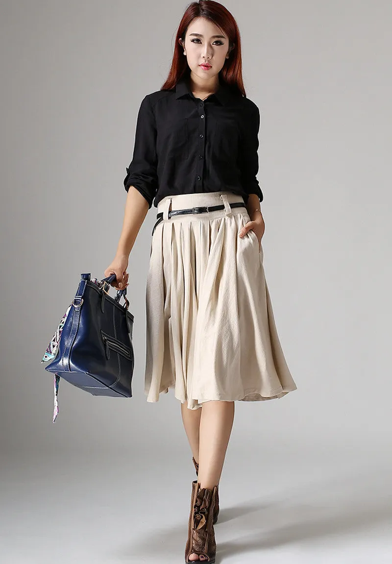 Cream skirt knee skirt linen skirt women skirt (1034)