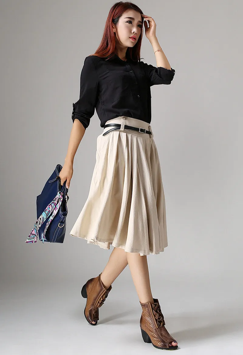 Cream skirt knee skirt linen skirt women skirt (1034)