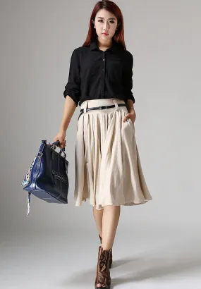 Cream skirt knee skirt linen skirt women skirt (1034)