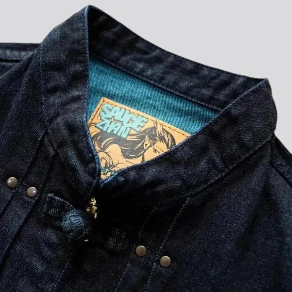 Dark wash self-edge denim jacket for men